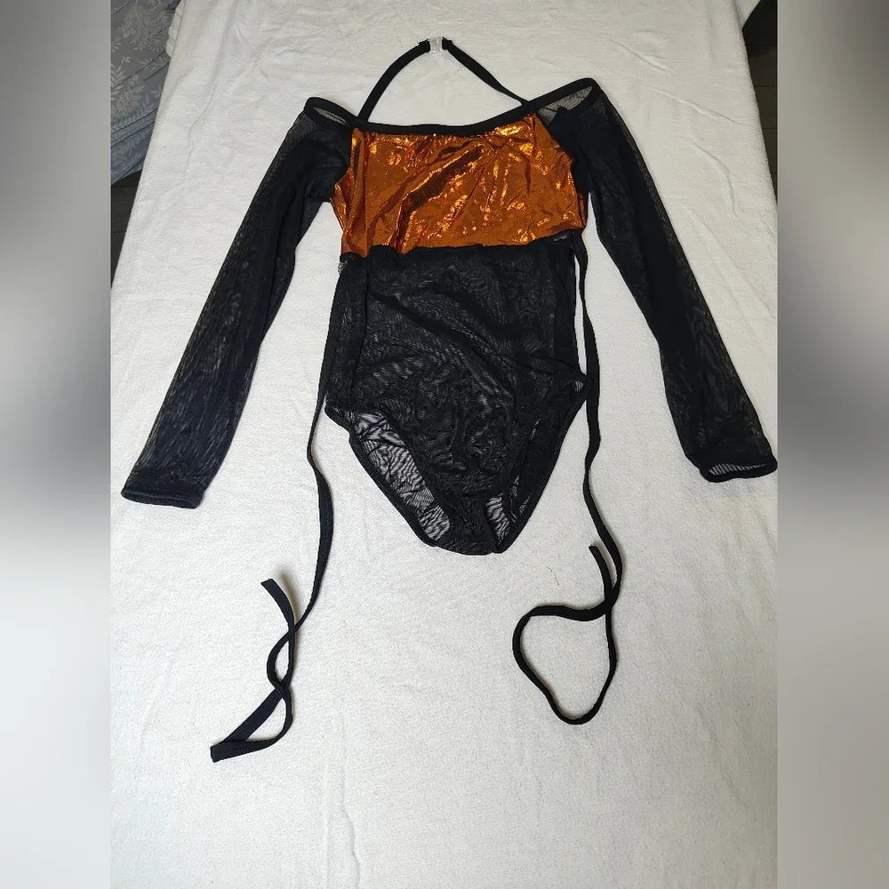 Kids' Black and Orange Shimmer Dance Costume